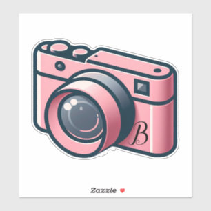 Girly Pink & Grey Camera Photography Personalized Sticker