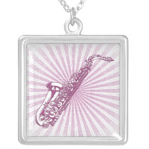 Girly Pink Grunge Saxophone Silver Plated Necklace