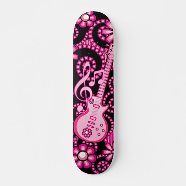 Girly Pink Guitar Skateboard Deck (Front)