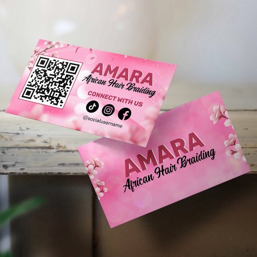 Girly Pink Hair Braiding Connect with us QR Code Business Card