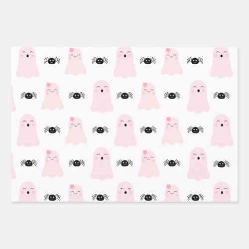 Girly Pink Halloween Monsters Childish Whimsical  Wrapping Paper Sheets