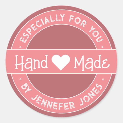 Girly Pink Handmade With Love Especially For You Classic Round Sticker