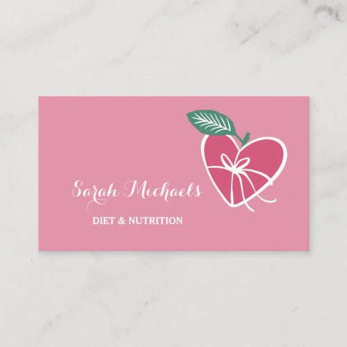 Girly Pink Heart Apple With Bow Diet and Nutrition Business Card