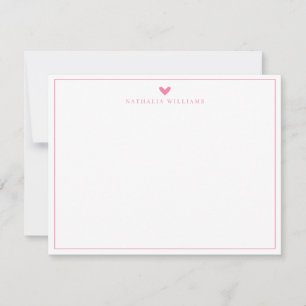 Girly Pink Heart Border Monogram Note Card