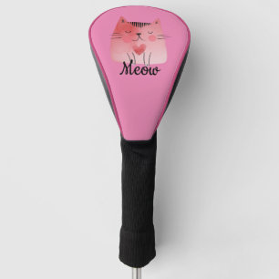 Girly Pink Heart Cat Golf Head Cover