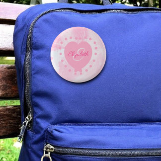 Girly Pink Heart Chic Monogram Initial Letter Button