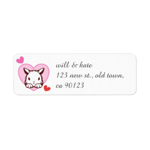 Girly Pink Heart Cute Peeking Bunny Label
