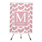 Girly Pink Heart Pattern Monogram Tripod Lamp (Front)