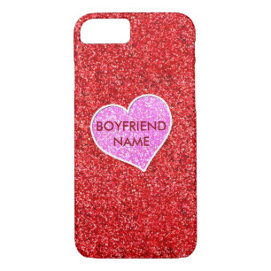 GIRLY PINK HEART RED GLITTER iPhone 8/7 CASE