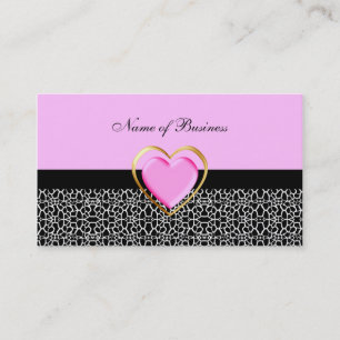 Girly Pink Heart With Trendy Giraffe Print Business Card