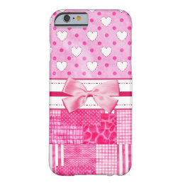 Girly Pink Hearts and Polka Dots Cute Bow and Name Barely There iPhone 6 Case