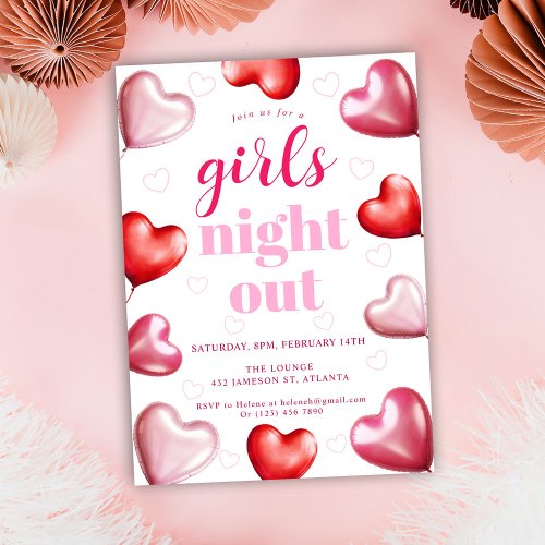 Girly Pink Hearts Birthday Girls Night Out Party Invitation