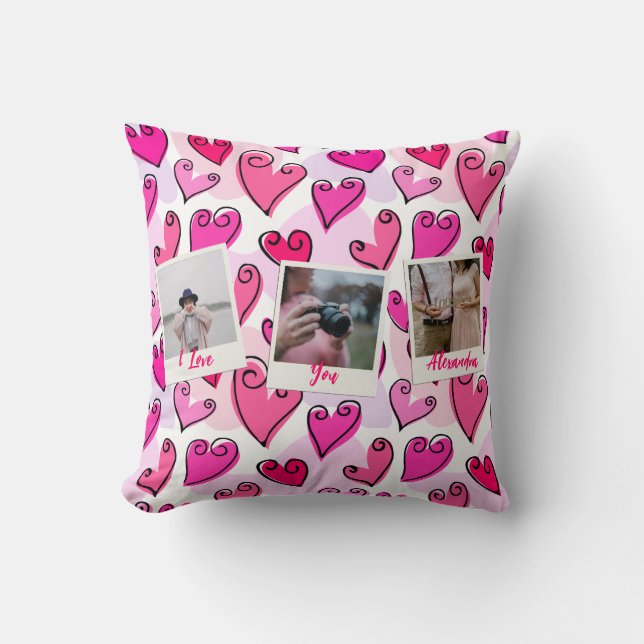 Girly Pink Hearts Cute Romantic Valentine Photo Throw Pillow (Front)