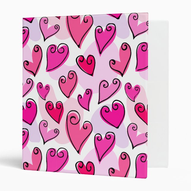Girly Pink Hearts Cute Romantic Valentines Day  3 Ring Binder (Front/Inside)