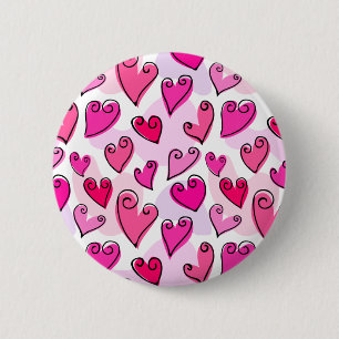 Girly Pink Hearts Cute Romantic Valentines Day  Button