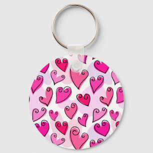 Girly Pink Hearts Cute Romantic Valentines Day  Keychain