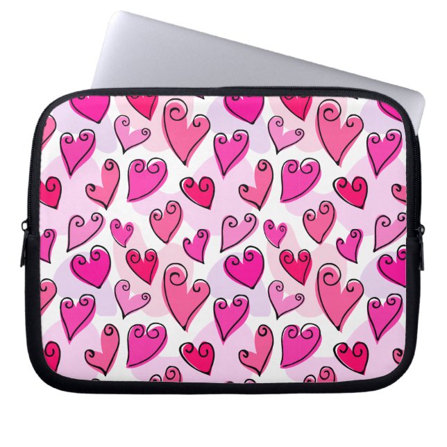 Girly Pink Hearts Cute Romantic Valentines Day  Laptop Sleeve (Front)