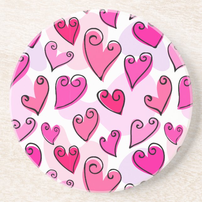 Girly Pink Hearts Cute Romantic Valentines Day  Sandstone Coaster (Front)