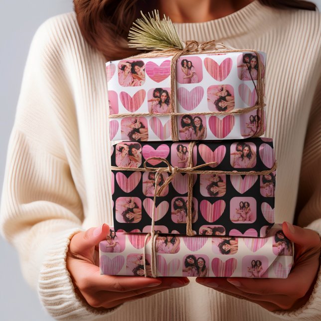 Girly Pink Hearts & Photo Collage Wrapping Paper Sheets (Creator Uploaded)