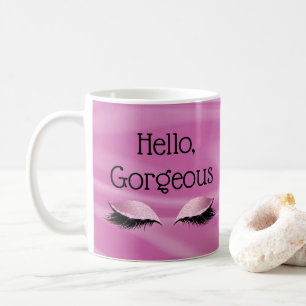Girly Pink Hello Gorgeous Eye Lashes Glam Makeup Coffee Mug