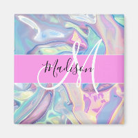Girly Pink Holographic Iridescent Monogram Name