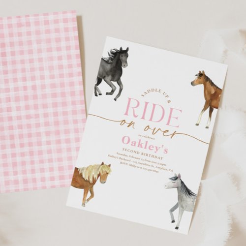 Girly Pink Horse Birthday Invitation