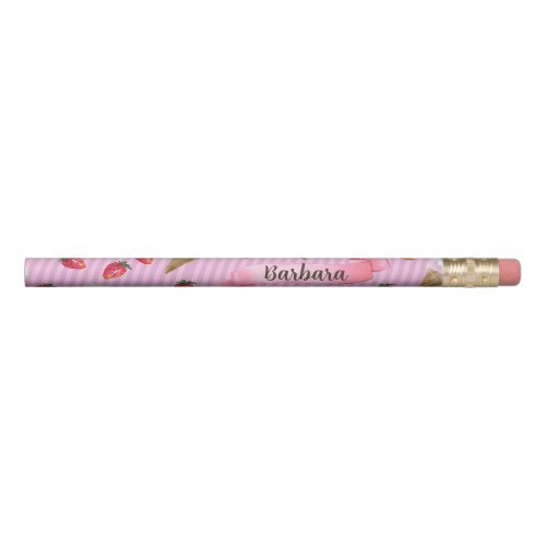 Girly Pink Ice Cream Cute Personalized Retro Pencil
