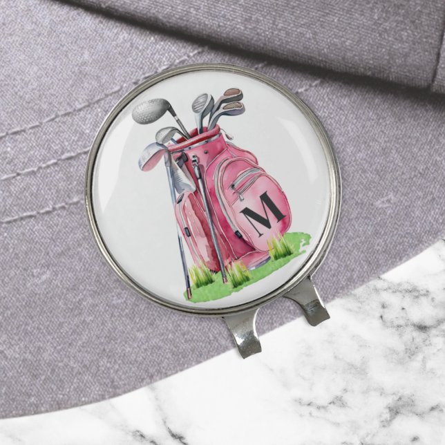 Girly Pink Initial Monogram Golf Hat Clip (Girly Pink Initial Monogram golf hat clip)