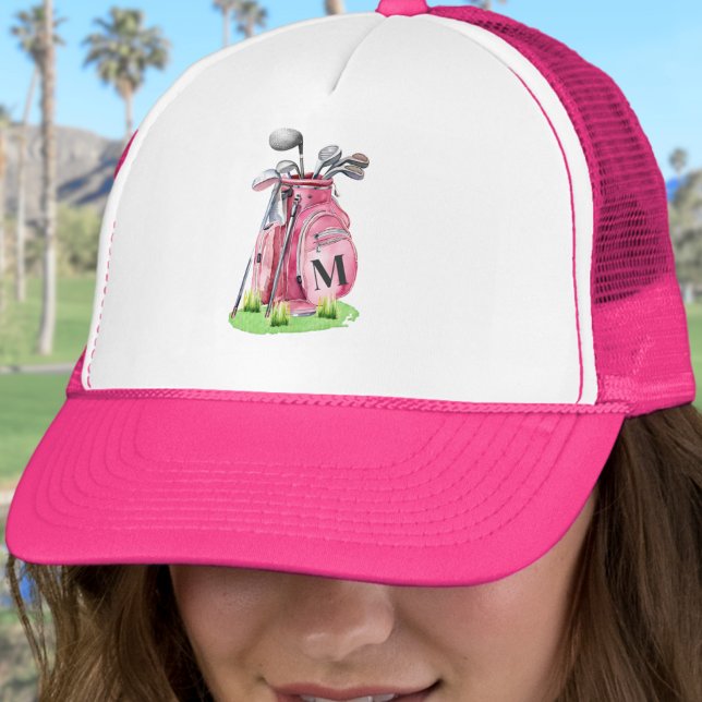 Girly Pink Initial Monogram Trucker Hat (Girly Pink Initial Monogram Trucker Hat)