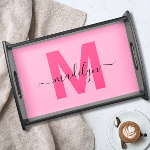 Girly Pink Initial Name Monogram Serving Tray