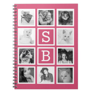 Girly Pink Instagram Pics with Initials for her Notebook