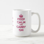 Girly Pink Keep Calm And Carry On Coffee Mug at Zazzle