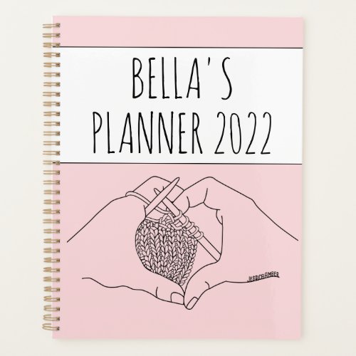 Girly Pink Knitting Heart Hands Drawing Planner