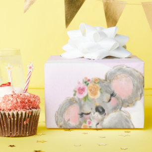 Girly Pink Koala Baby & Mom Wrapping Paper