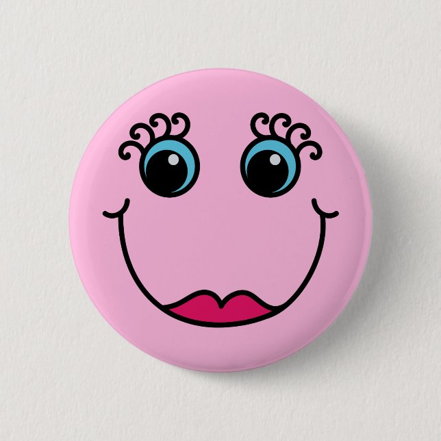 Girly Pink Lady Emoji Face Pinback Button (Front)