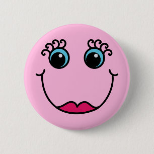 Girly Pink Lady Emoji Face Pinback Button