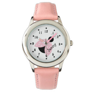 Girly Pink Ladybug Girl's Custom Watch