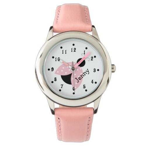 Girly Pink Ladybug Girl's Custom Watch