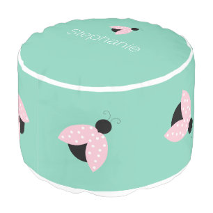 Girly Pink Ladybugs Custom Pouf Seat