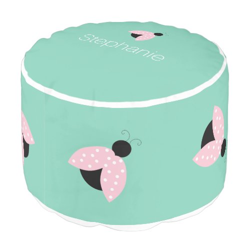 Girly Pink Ladybugs Custom Pouf Seat