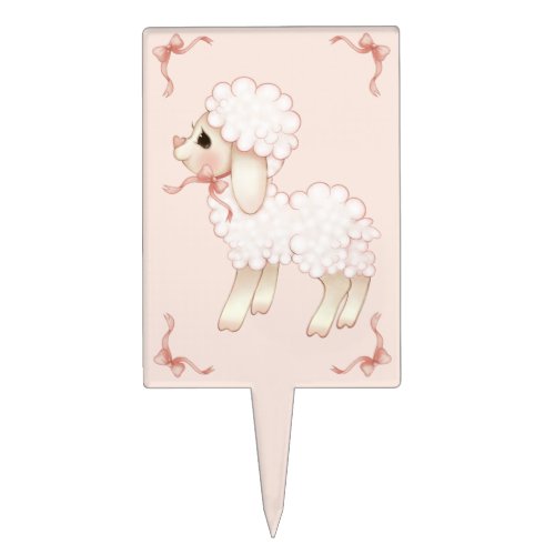 Girly Pink Lamb Baby Shower Cake Pick