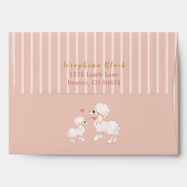Girly Pink Lamb Baby Shower Invitation Envelope (Back (Top Flap))