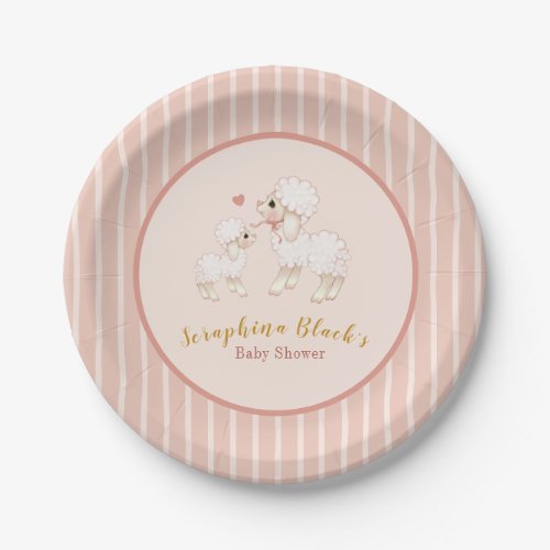 Girly Pink Lamb Baby Shower Paper Plates