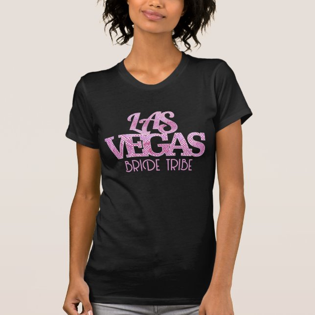 Girly Pink Las Vegas Bride Tribe Snakeskin Black T-Shirt (Front)