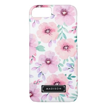 Girly Pink Lavender Watercolor Floral Custom Iphone 8/7 Case by Jujulili at Zazzle