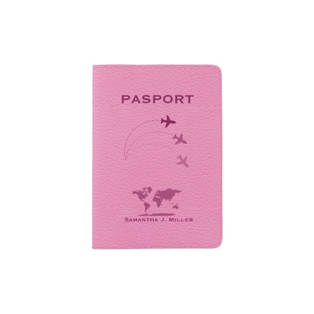Girly Pink Leather Texture Passport Holder (Front)