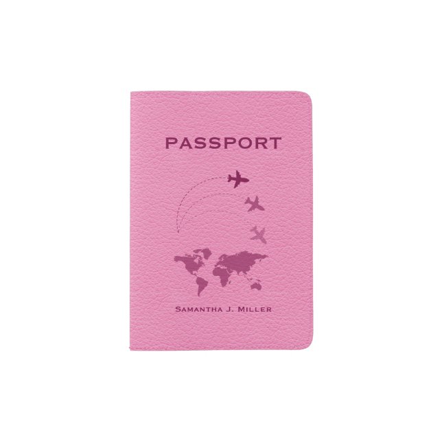 Girly Pink Leather Texture Passport Holder (Front)