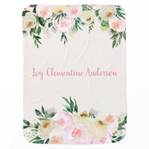Girly pink lemon beautiful watercolor floral baby blanket