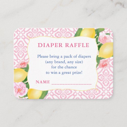 Girly Pink Lemons Baby Shower Diaper Raffle