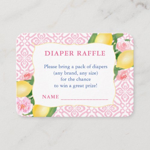 Girly Pink Lemons Baby Shower Diaper Raffle Enclosure Card